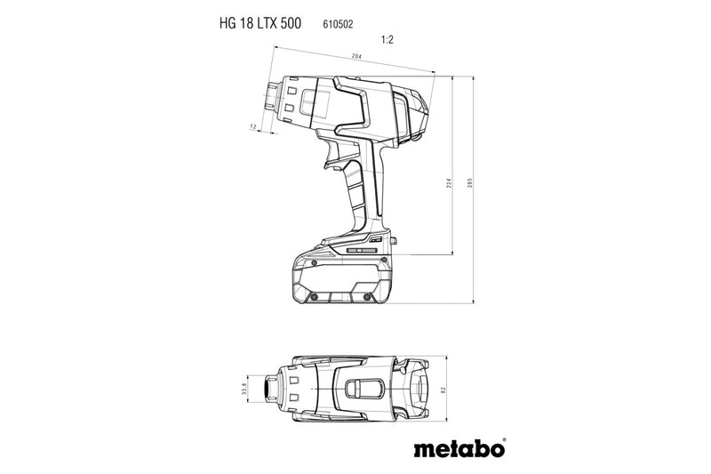 Metabo HG 18 LTX 500 Cordless Hot Air Gun – 18V, 300/500°C, 200/160 l/min | 610502840