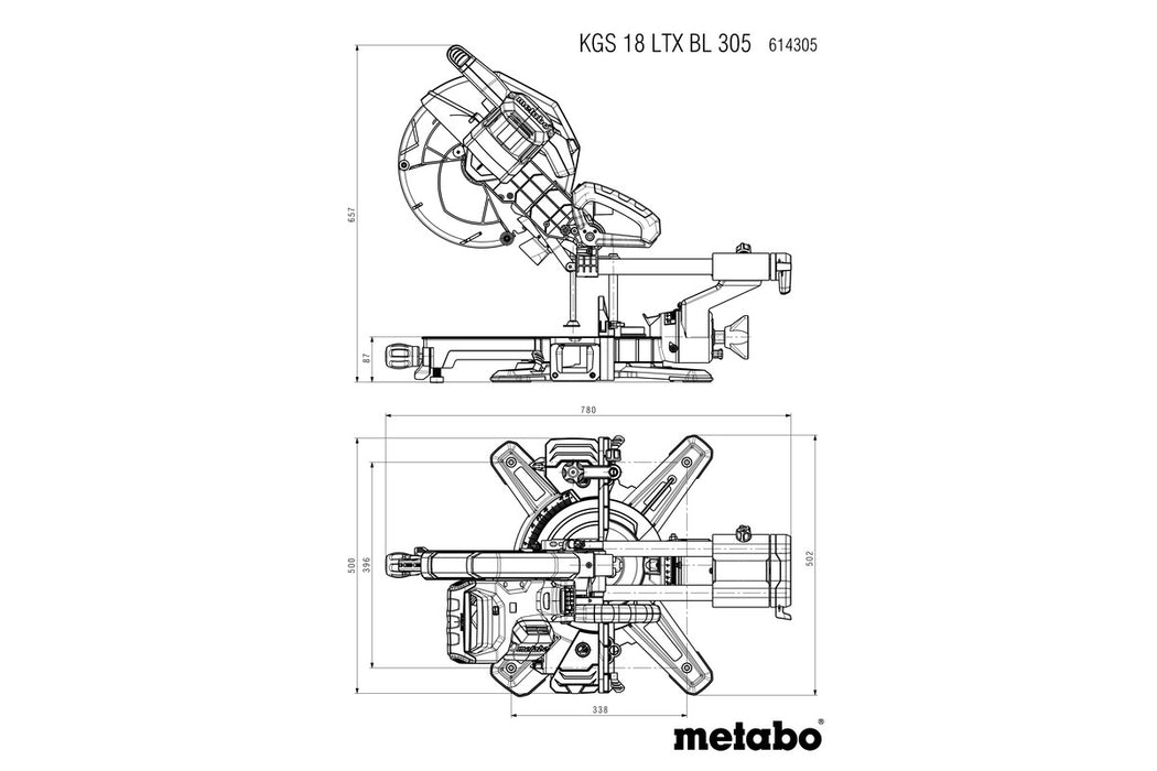 Metabo KGS 18 LTX BL 305, Brushless 12" Doubel bevel Cross Cut Mitre Saw, Body Only - 614305850