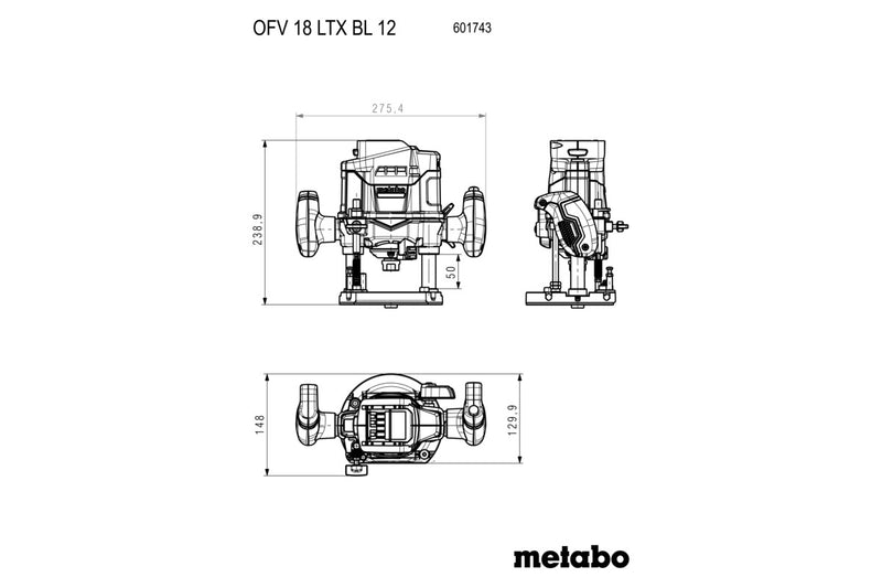 Metabo OFV 18 LTX BL 12 (601743830) 18V Brushless Cordless Router - Body Only product image 5