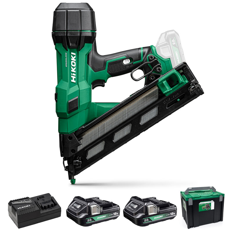 HiKOKI 18V 15GA Brushless Angled Finish Nailer – NT1865DAAJXZ (Includes 2 x 2.0Ah Batteries, Charger & Case)