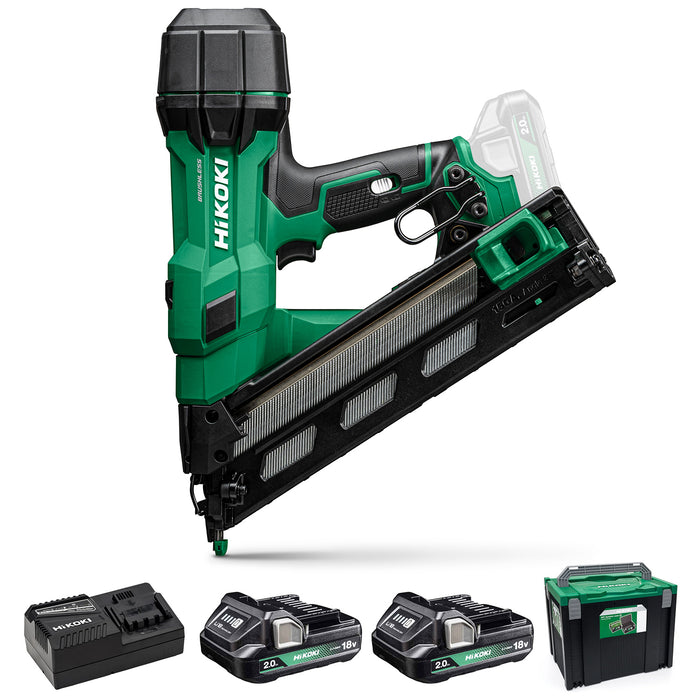 Hikoki 18V 15GA Brushless Angled Finish Nailer – NT1865DAAJXZ (Includes 2 x 2.0Ah Batteries, Charger & Case)