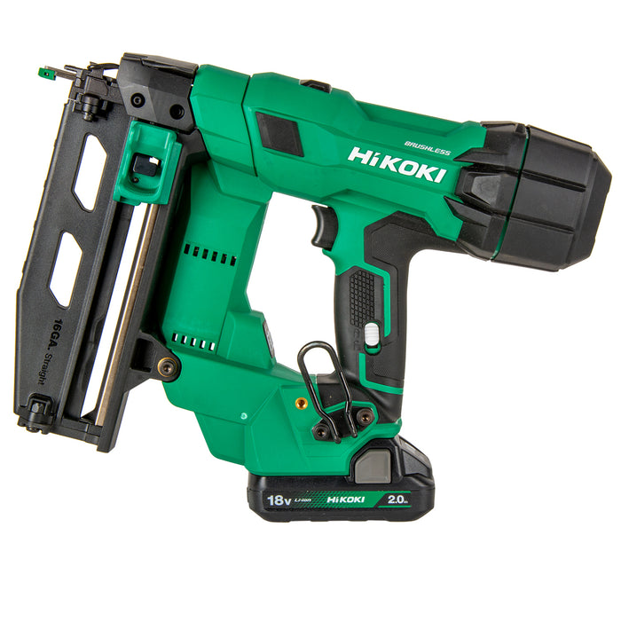 Hikoki 18V 16GA Brushless Straight Finish Nailer with 2 x 2.0Ah batteries, charger and case - NT1865DSAJXZ