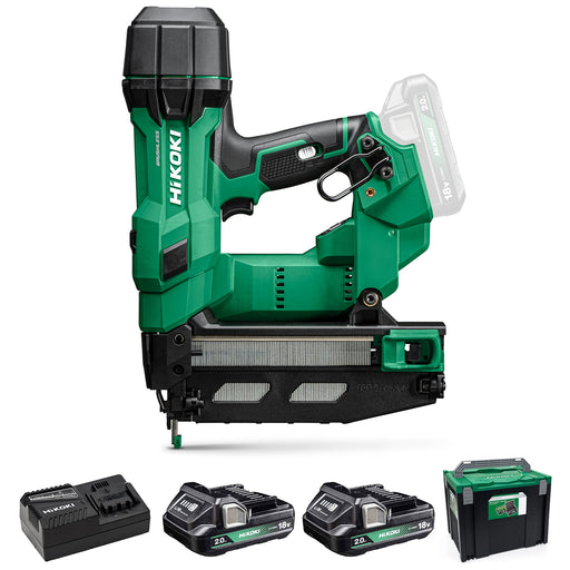 Hikoki 18V 16GA Brushless Straight Finish Nailer with 2 x 2.0Ah batteries, charger and case - NT1865DSAJXZ