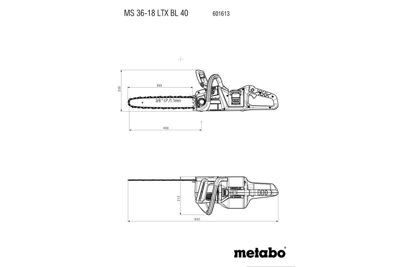 Metabo MS 36-18 LTX BL 40 (601613850) 18V Brushless Cordless Chain Saw - Body Only product image 9