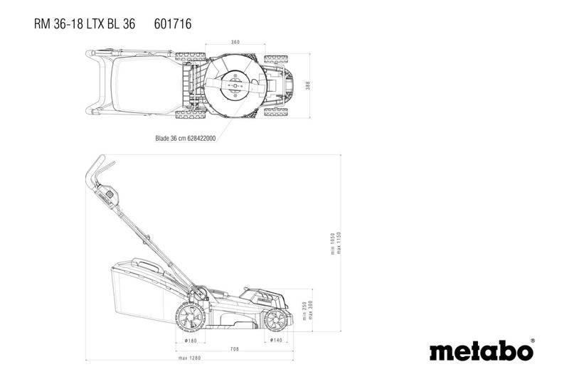 Metabo RM 36-18 LTX BL 36 (601716850) 18V Brushless Cordless Lawn Mower - Body Only product image 12