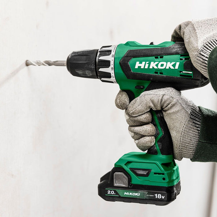 HiKOKI DV18DFXJMZ 18V Cordless Combi Drill – 2x 2.0Ah Batteries, Charger & Carry Case