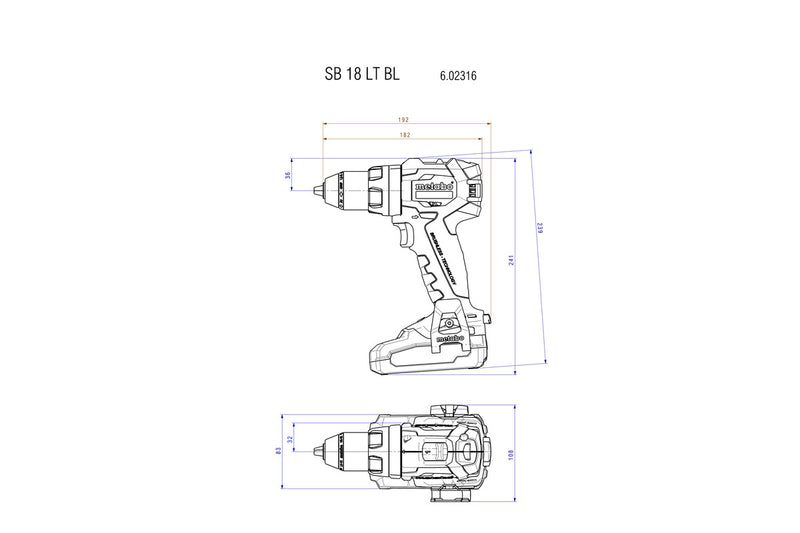 Metabo SB 18 LT BL (602316840) 18V Brushless Cordless Combi Drill - Body Only product image 2