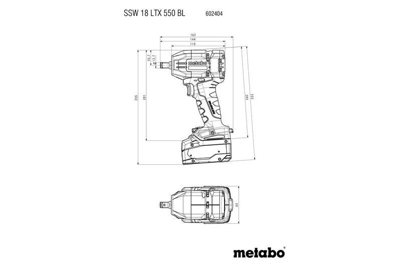 Metabo SSW 18 LTX 550 BL (602404840) 18V Brushless Cordless Impact Wrench - Body Only product image 7
