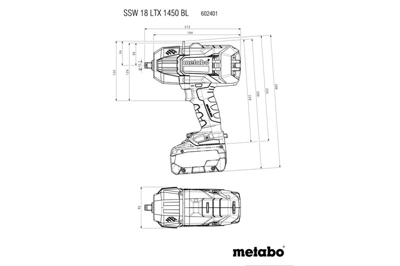 Metabo SSW 18 LTX 1450 BL (602401840) 18V Brushless Cordless Impact Wrench - Body Only product image 2