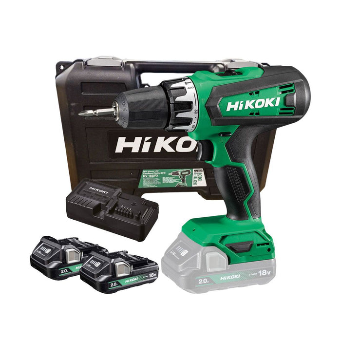 HiKOKI DV18DFXJMZ 18V Cordless Combi Drill – 2x 2.0Ah Batteries, Charger & Carry Case