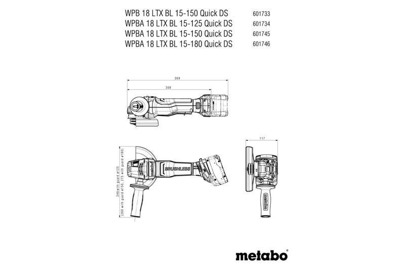Metabo WPBA 18 LTX BL 15-125 Quick DS (601734840) 18V Brushless Cordless Angle Grinder - Body Only product image 8