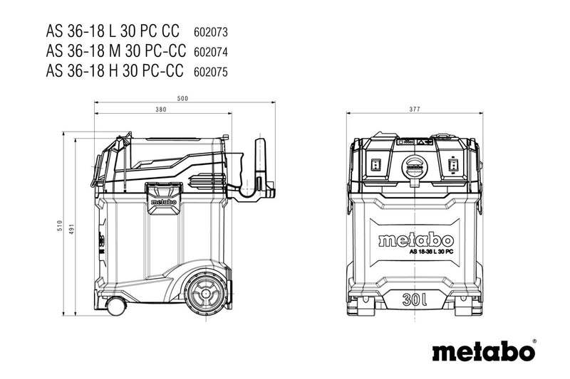 Metabo AS 36-18 M 30 PC-CC (602074850) 18V Cordless Vacuum Cleaner - Body Only product image 10