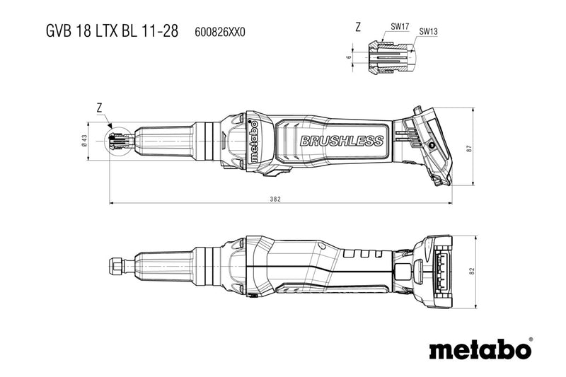 Metabo GVB 18 LTX BL 11-28 (600826850) 18V Brushless Cordless Die Grinder - Body Only product image 9