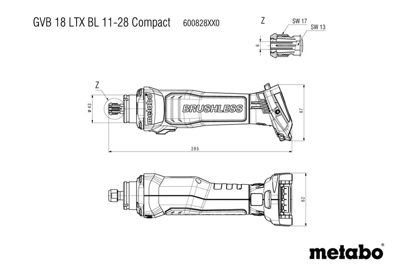 Metabo GVB 18 LTX BL 11-28 Compact (600828850) 18V Brushless Cordless Die Grinder - Body Only product image 4