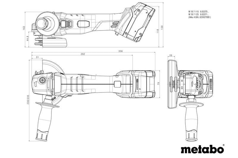 Metabo W 18 7-125 (602371850) 18V Cordless Angle Grinder - Body Only product image 6