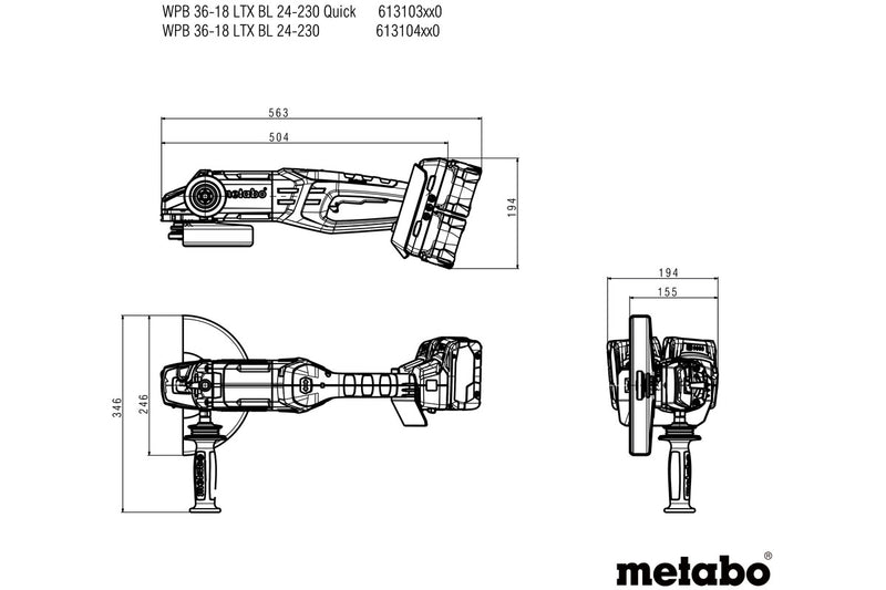 Metabo WPB 36-18 LTX BL 24-230 Quick (613103840) 18V Brushless Cordless Angle Grinder - Body Only product image 5