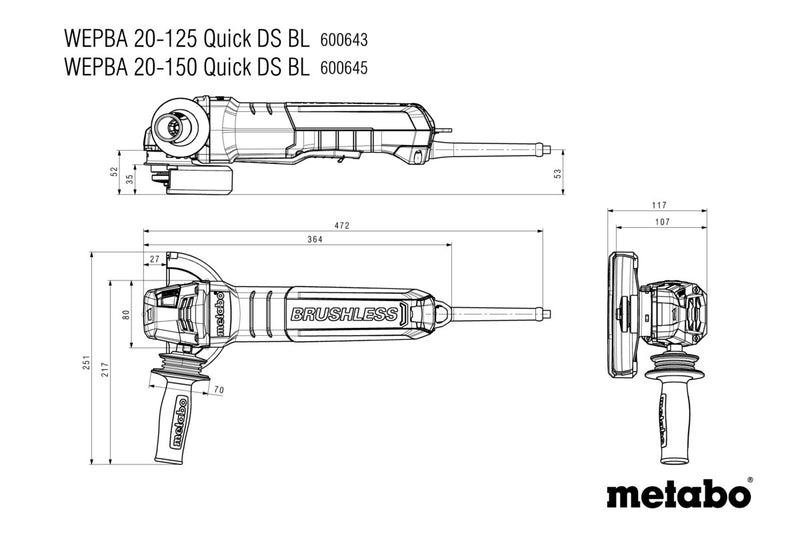 Metabo WEPBA 20-125 Quick DS BL (600643000) 240V Brushless Angle Grinder product image 9