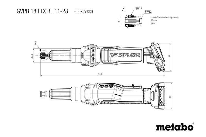 Metabo GVPB 18 LTX BL 11-28 (600827850) 18V Brushless Cordless Die Grinder - Body Only product image 6